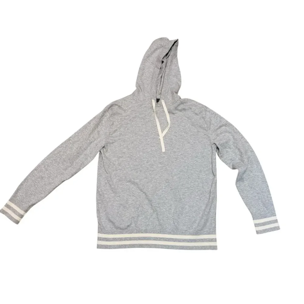 Banana Republic Organic Cotton Hero Tipped Pullover Hoodie Sweater in Gray Large